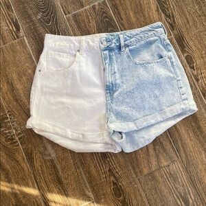 PacSun White and Light Blue Jean Shorts